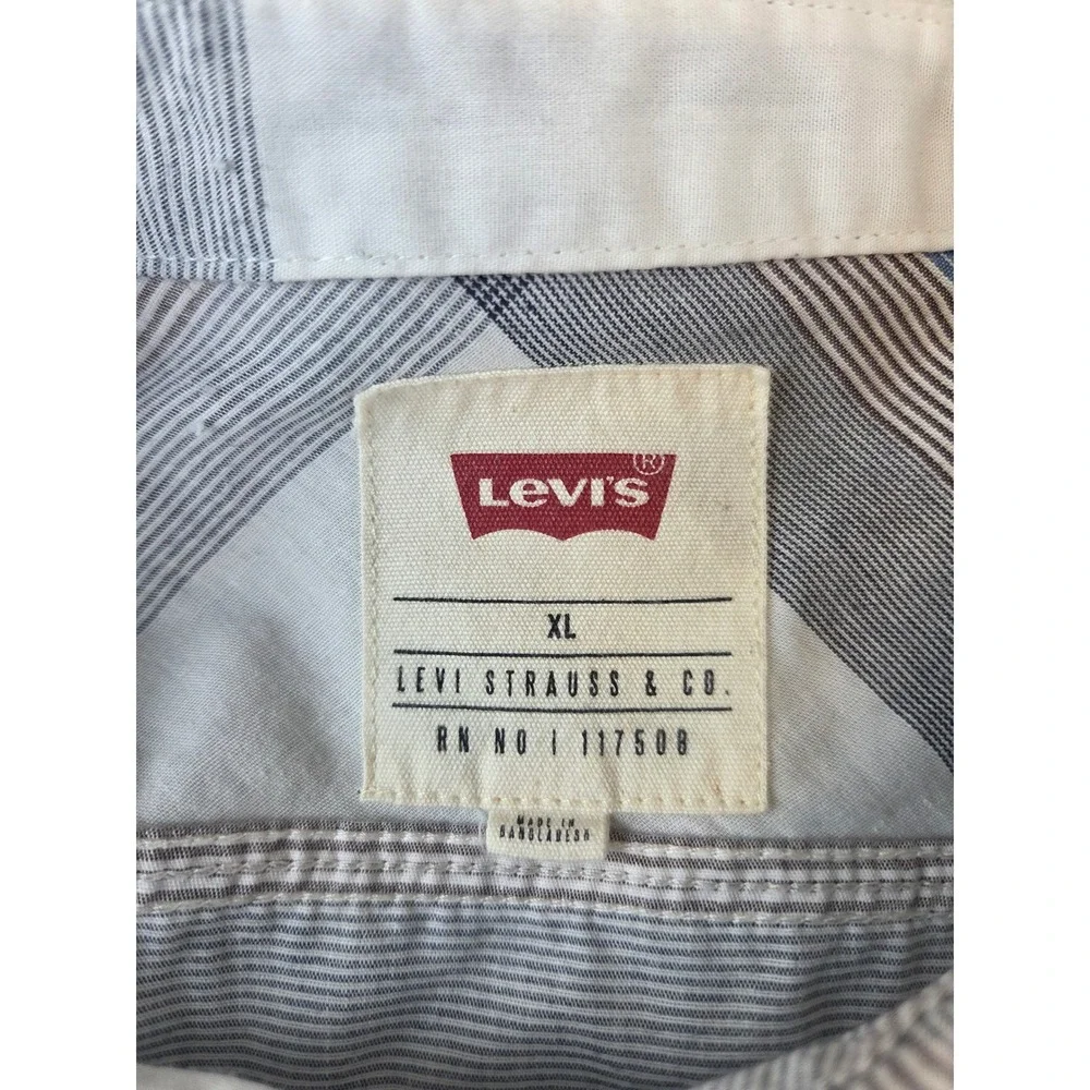 Levis Men's Blue White Plaid Long Sleeve Button Down Shirt XL Casual Lightweight